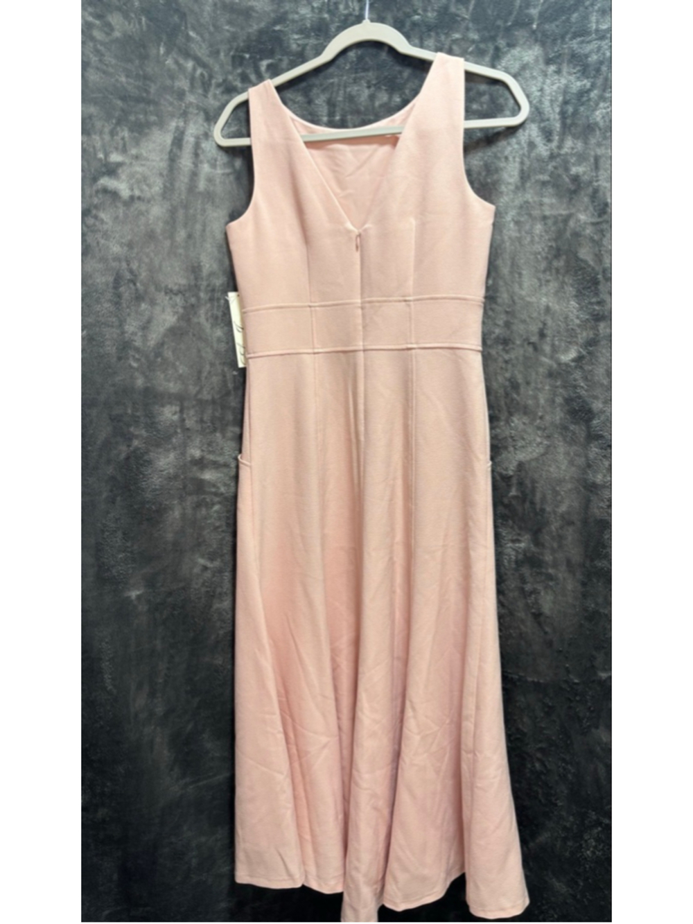 NWT Eliza J Blush Pink Textured Midi Dress | Size 4 Sleeveless Pocket A-Line - Picture 3 of 11